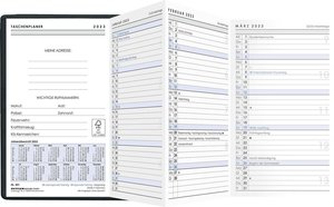 Taschenplaner Leporello PVC schwarz 2023 - Bürokalender 9,5x16 cm - 1 Monat auf 2 Seite - separates Adressheft - faltbar - Notizheft - 501-1020
