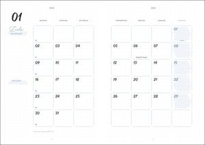 Blätter Bullet Journal A5. Taschenkalender 2023 mit Punktraster, Gummiband und Lesebändchen. Praktischer Buch-Kalender für Termine und To-dos. Handlicher Terminkalender A5