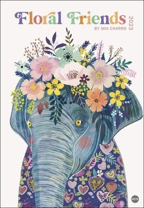Floral Friends Posterkalender 2023. Großer Wandkalender mit 12 Bildern von Tieren mit Blumenkronen. Kalender mit den schönsten Motiven der spanischen Illustratorin Mia Charro