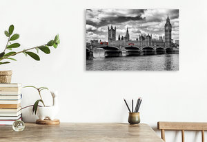 Premium Textil-Leinwand 75 cm x 50 cm quer LONDON Westminster Bridge und Houses of Parliament
