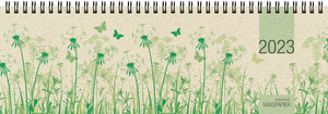 Tischquerkalender Graspapier 2023 - 32x10,5 cm - 1 Woche auf 2 Seiten - nachhaltiger Bürokalender - Stundeneinteilung 8 - 20 Uhr - 159-0640
