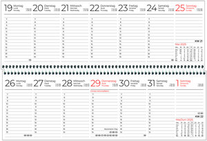 Zettler Tischquerkalender 1W/1S 2025 29,6x9,9 cm grün 1 Woche auf 1 Seite Bürokalender mit 60 Seiten Stundeneinteilung 7-19 Uhr