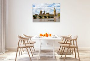 Premium Textil-Leinwand 120 cm x 80 cm quer Westminster Bridge und Houses of Parliament