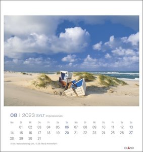 Sylt Impressionen Postkartenkalender 2023. Die schönsten Seiten der Insel in einem kleinen Kalender zum Aufstellen oder Aufhängen. Fotokalender mit monatlichen Postkarten zum Sammeln und Verschicken.