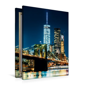 Premium Textil-Leinwand 60 cm x 90 cm hoch New York, Brooklyn Bridge und World Trade Center