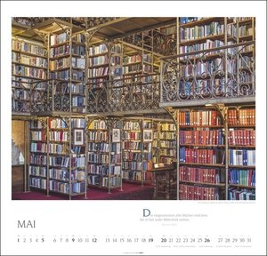 Welt der Bibliotheken 2024. Architektur-Kalender 2024 mit stimmungsvollen Fotografien und literarischen Zitaten. Großer Wandkalender 48x46 cm mit Monatskalendarium.