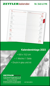 Kalender-Ersatzeinlage 2023 - für den Taschenplaner Typ 560 - 8,8x15,2 cm - 1 Woche auf 2 Seiten - separates Adressheft - Notizheft - 520-6198