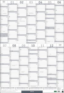 Mega-Posterplaner 2024. Großer Jahresplaner in silber. Wandkalender 2024 zum Eintragen. XXL Büro-Kalender mit Ferienterminen und Feiertagen. 68 x 98 cm