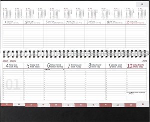 Tisch-Querkalender Balacron schwarz 2023 - Büro-Planer 29,7x13,5 cm - mit Registerschnitt - Tisch-Kalender - verlängerte Rückwand - 1 Woche 2 Seiten
