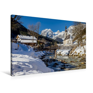 Premium Textil-Leinwand 90 cm x 60 cm quer Ramsau im Winter, Oberbayern