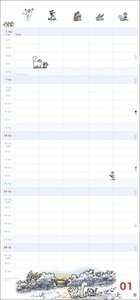 Simons Katze Familienplaner 2024. Familienkalender mit 5 Spalten. Humorvoll illustrierter Familien-Wandkalender mit Schulferien und Stundenplänen.