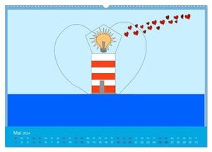 Leuchtturm im Meer (hochwertiger Premium Wandkalender 2024 DIN A2 quer), Kunstdruck in Hochglanz