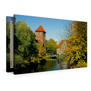 Premium Textil-Leinwand 90 cm x 60 cm quer Wassermühle und Wasserturm