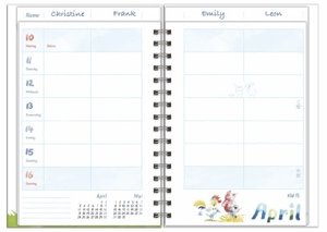 Helme Heine Familienplaner Buch A6 2023. Familienkalender mit 4 Spalten. Liebevoll illustrierter Buch-Kalender mit Einstecktasche und Schulferien. Terminplaner mit 160 Seiten.