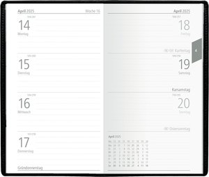 Taschenplaner schwarz 2025 - Bürokalender 9,5x16 cm - 112 Seiten - 1 Woche auf 2 Seiten - separates Adressheft - faltbar - Notizheft - 560-1020