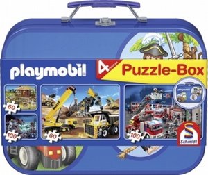 Playmobil, Puzzle-Box blau, 2x60, 2x100 Teile im Metallkoffer