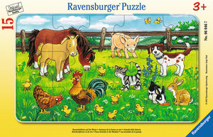 Ravensburger Kinderpuzzle - 06046 Bauernhoftiere auf der Wiese - Rahmenpuzzle für Kinder ab 3 Jahren, mit 15 Teilen