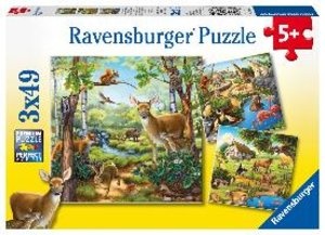 Ravensburger Kinderpuzzle - 09265 Wald-/Zoo-/Haustiere - Puzzle für Kinder ab 5 Jahren, mit 3x49 Teilen