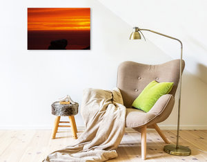 Premium Textil-Leinwand 75 cm x 50 cm quer Sonnenuntergang über dem Vogelfelsen