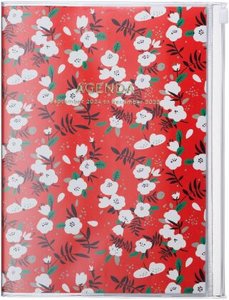 MARK'S 2024/2025 Taschenkalender A5 vertikal, Flower Pattern, Red
