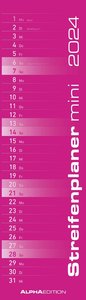 Streifenplaner Mini PINK 2024 - Streifenkalender - Wandplaner - Küchen-Kalender - 9,5x33