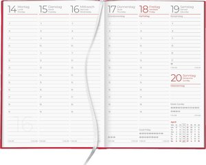 Wochenbuch rot 2025 - Bürokalender 14,6x21 cm - 1 Woche auf 2 Seiten - 128 Seiten - mit Eckperforation - Notizbuch - Blauer Engel - 766-0711