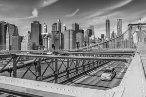 Premium Textil-Leinwand 90 cm x 60 cm quer BROOKLYN BRIDGE Blick auf Manhattan