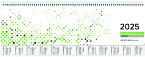 Tischquer-Kalender 2025 36,2x13,6 - 1W/2S grün/weißes Papier - verlängerte Rückwand - grün - Bürokalender 36,2x13,6 - 1 Woche 2 Seiten - Stundeneinteilung 7-20 Uhr - 137-0013-1