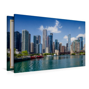 Premium Textil-Leinwand 120 cm x 80 cm quer Chicago River und Skyline