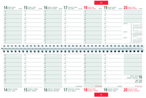 Tischquerkalender Register 2025 - 32x10,5 cm - 1 Woche auf 2 Seiten - Bürokalender mit Registerstanzung - Stundeneinteilung von 6 - 21 Uhr - 166-0002