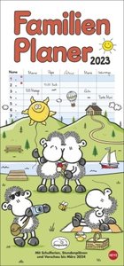sheepworld Familienplaner 2023. Familienkalender mit 5 Spalten. Liebevoll illustrierter Familien-Wandkalender mit Schulferien und Stundenplänen.