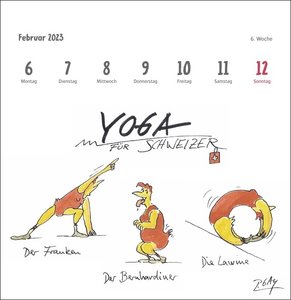 Gaymann: voll entspannt Premium-Postkartenkalender 2023. Die legendären Hühner in einem Wochen-Kalender zum Aufstellen. Yoga und Achtsamkeit mit dem Federvieh in einem Tischkalender.