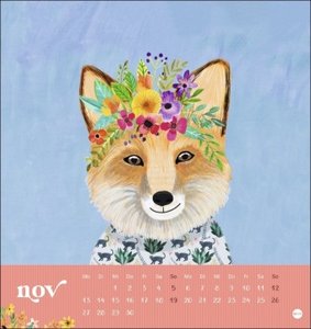 Floral Friends Postkartenkalender 2023. Hochwertiger Tisch-Kalender mit 12 liebevoll illustrierten Postkarten von Tieren mit Blumenkronen. Kleiner Kalender 2023 zum Aufstellen