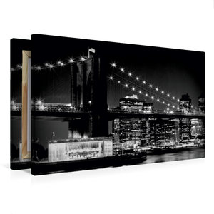 Premium Textil-Leinwand 75 cm x 50 cm quer NYC Brooklyn Bridge und Manhattan Skyline