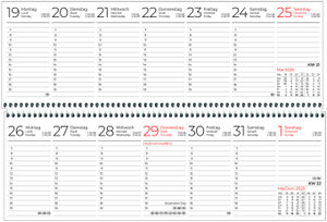 Tischquerkalender blau 1W/1S 2025 - 29,6x9,9 cm - 1 Woche auf 1 Seite - Bürokalender mit 60 Seiten - Stundeneinteilung 7 - 19 Uhr - 146-0015