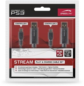 STREAM Play & Charge Cable Set - Ladekabel für PS3, schwarz