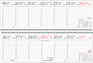 Zettler - Tischquerkalender 2025 grün, 29,6x9,9cm, Bürokalender mit 60 Seiten, Tages-, Wochen- und Zinstageszählung, Steuerterminen, Spiralbindung und internationales Kalendarium