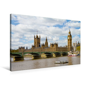 Premium Textil-Leinwand 90 cm x 60 cm quer Westminster Bridge und Houses of Parliament