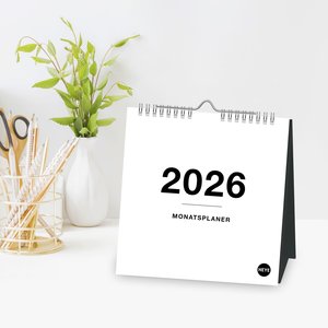 Black&White Monatsplaner zum Aufstellen 2026