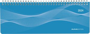 Tisch-Querkalender PP-Cover blau 2024 - Büro-Planer 29,7x10,5 cm - Tisch-Kalender - 1 Woche 2 Seiten - Ringbindung - Alpha Edition