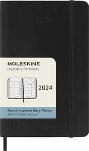 Moleskine 12 Monate Monats Notizkalender 2024, Pocket/A6, Schwarz