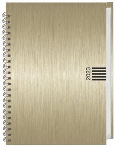 Cheftimer A5 mit Wochenkalender 2023. Goldener Terminkalender in Aluoptik. Buch-Kalender mit Lesebändchen und Spiralbindung. Taschenkalender 2023 zum Planen von Terminen