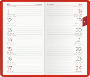 Taschenplaner rot 2023 - Bürokalender 9,5x16 cm - 64 Seiten - 1 Woche auf 1 Seite - separates Adressheft - faltbar - Notizheft - 540-1013
