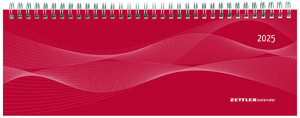 Tisch-Querkalender PP-Cover rot 2025 - Büro-Planer 29,7x10,5 cm - Tisch-Kalender - 1 Woche 2 Seiten - Ringbindung - Zettler