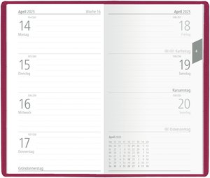Taschenplaner rot 2025 - Bürokalender 9,5x16 cm - 112 Seiten - 1 Woche auf 2 Seiten - separates Adressheft - faltbar - Notizheft - 560-1013