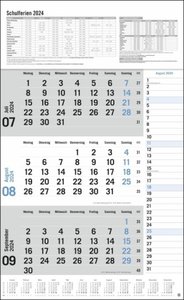 3-Monats-Planer 2024 mit Klappfälzel mit Ferienterminen. Praktischer Wandplaner mit Datumsschieber. Büro-Kalender mit Notizspalte und Jahresübersicht. Wandkalender 2024.