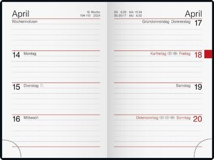 Wochenkalender, Taschenkalender, 2024, Modell partner/Industrie I, PU-Einband, flexibel, schwarz mit Neonkante rot