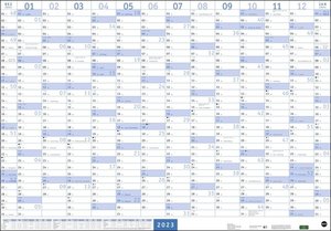 Mega-Posterplaner 2023. Großer Jahresplaner in blau. Wandkalender 2023 zum Eintragen. XXL Büro-Kalender mit Ferientermine und Feiertage. 68x98 cm