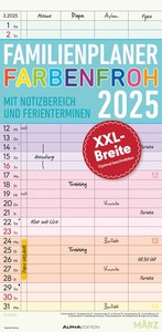 Familienplaner Farbenfroh 2025 mit 4 Spalten - Familien-Timer 22x45 cm - Offset-Papier - mit Ferienterminen - Wand-Planer - Familienkalender - Alpha Edition