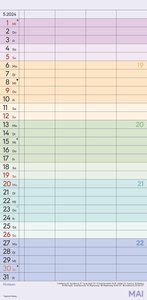 Familienplaner Farbenfroh mit 4 Spalten für 18 Monate 2024 - Familien-Timer 22x45 cm - Offset-Papier - mit Ferienterminen - Wand-Planer - Alpha Edition